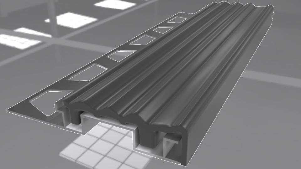 Gri Lastikli Merdiven Basamak Profili ALM+PVC